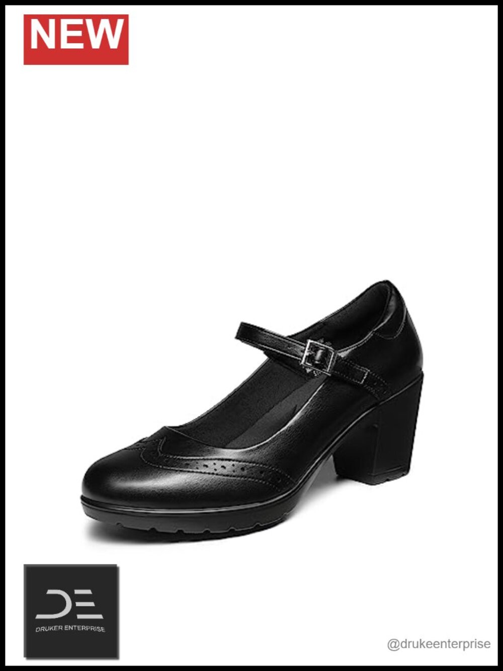 Classic Mary Jane Heels with Chunky Block Heel and Cushioned Insole for Work